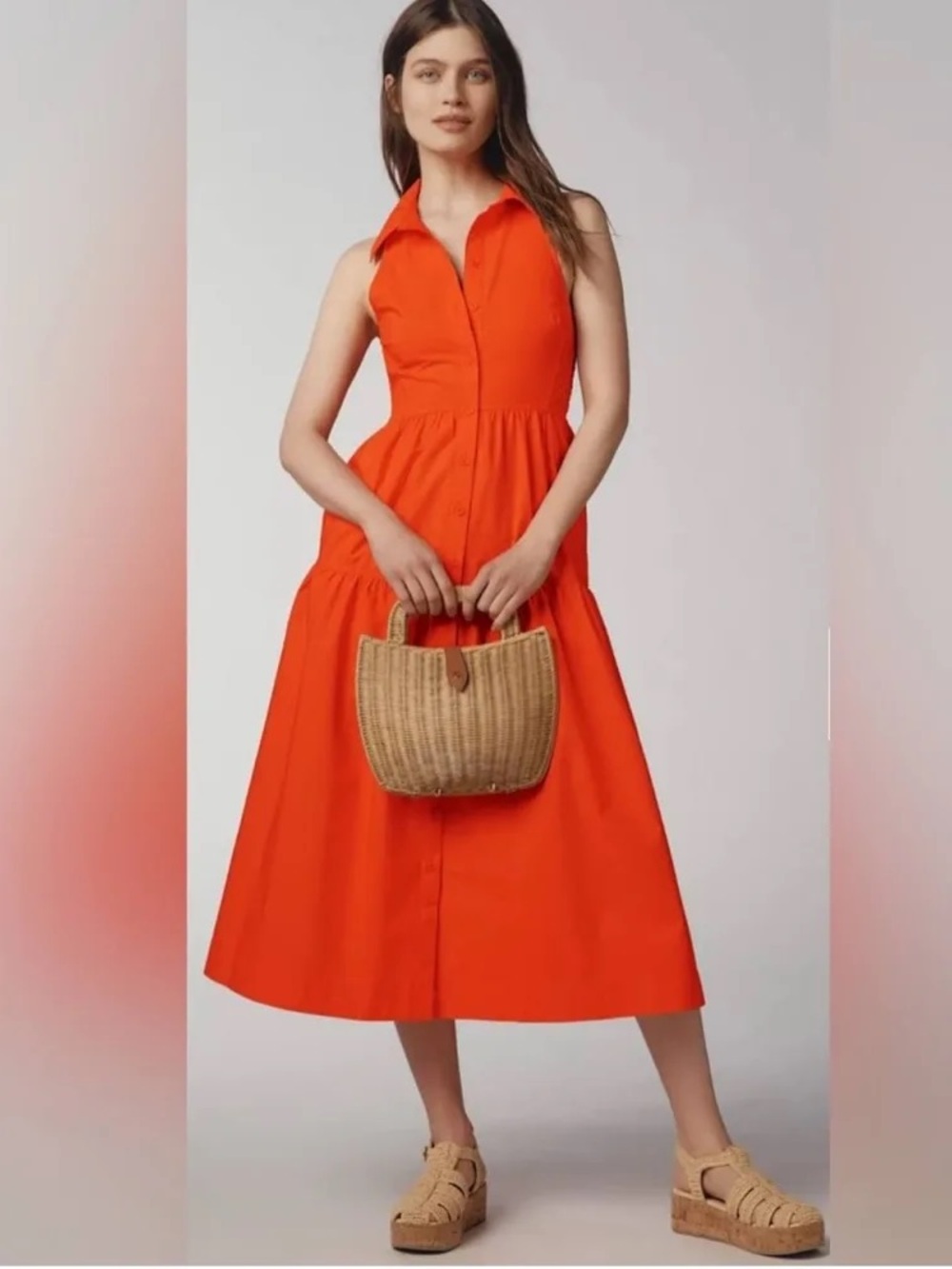 Maeve by Anthropologie Adrian Smocked Sleeveless Midi Shirtdress